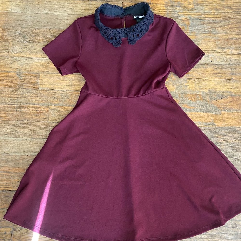 Maroon Dress W/Lace Collar